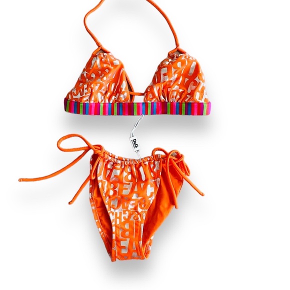 Dolce & Gabbana NWT Orange Silver metallic Monogram Logo string Bikini Y2K Small - Picture 2 of 16